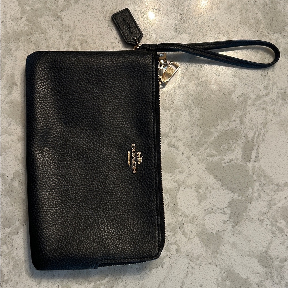 Coach Pebbled Leather Wristlet in Black